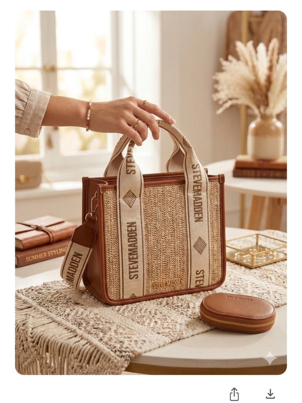 NWT Steve Madden Bwebber Straw Satchel Crossbody Bag - Cognac Brown  Vacation - Picture 2 of 16